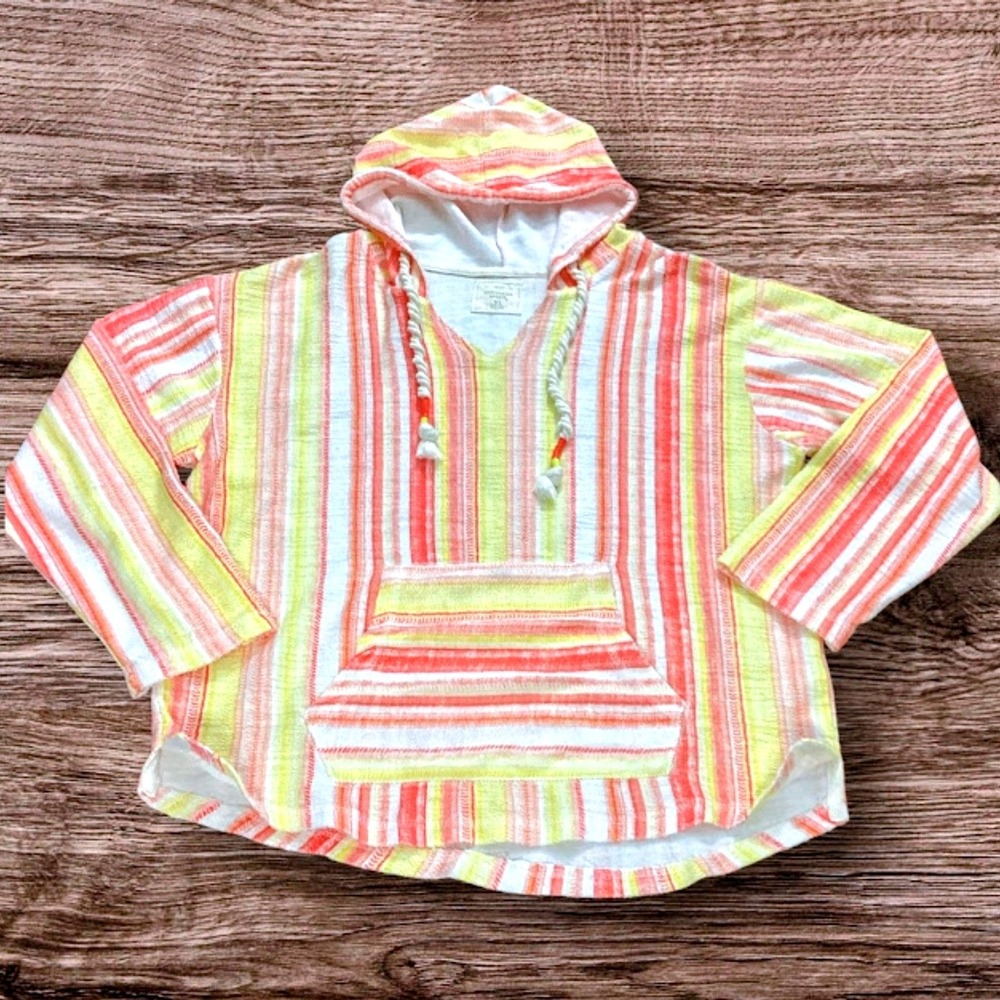 Southern Spirit Baja Style Hoodie Terry Pullover Stripped Coral Multi XL - Picture 6 of 8